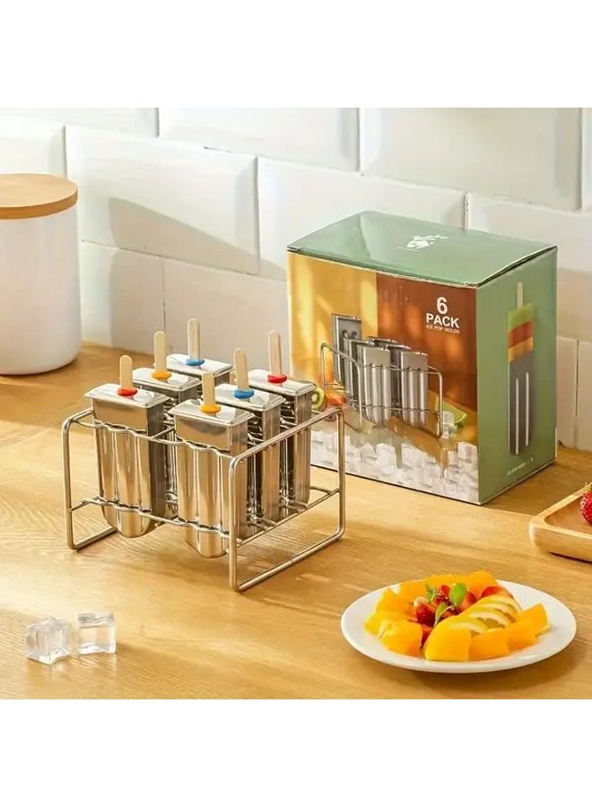 6 Piece Square Stainless Steel Ice Cream Mold Set With Stand For Homemade Ice Cream - Image 4